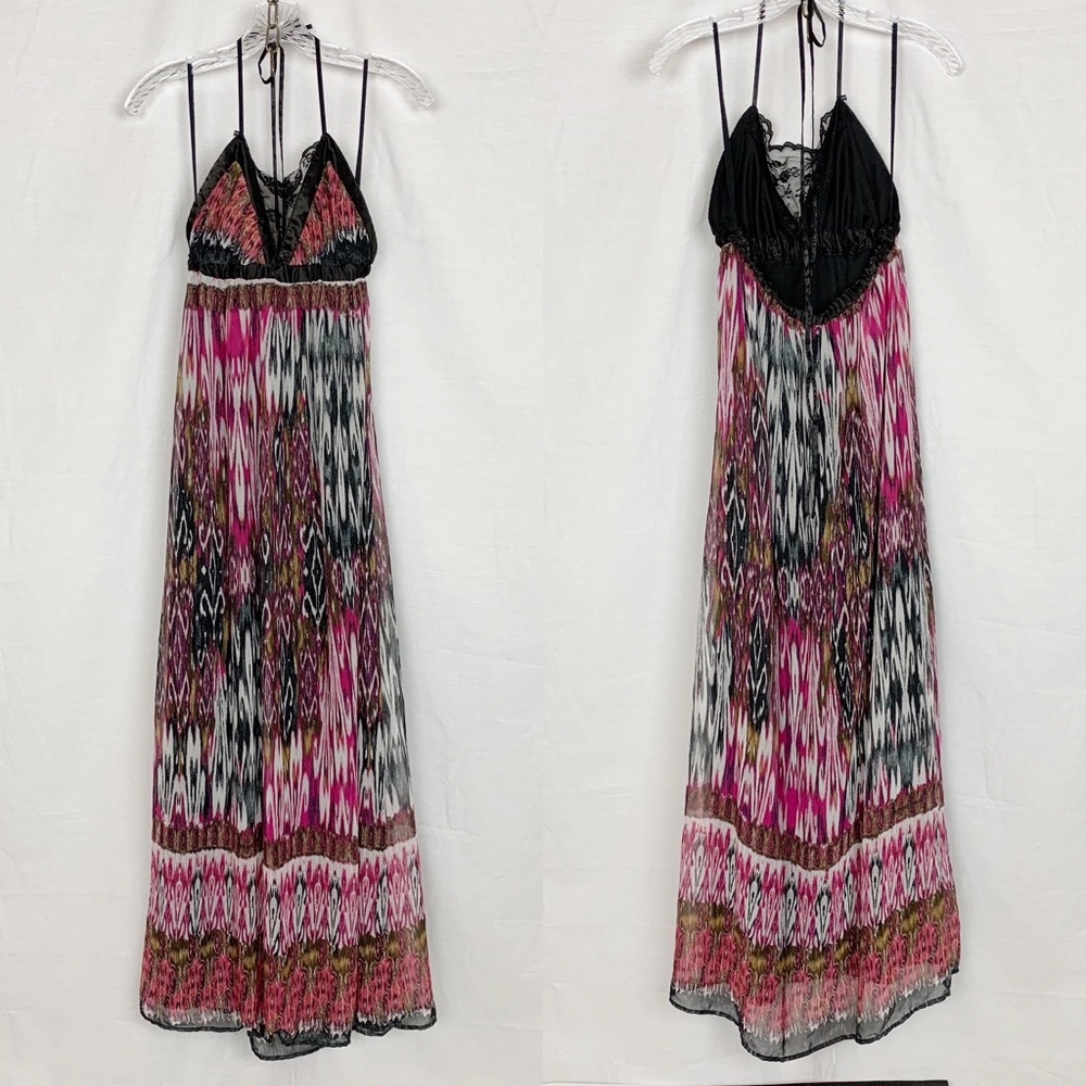Just For Wraps Black and Pink Halter Maxi Dress